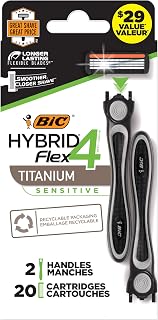 BIC Flex 4 Hybrid Men's 4-Blade Disposable Razor, 2 Handles and 20 Cartridges, Smooth and Close Shave