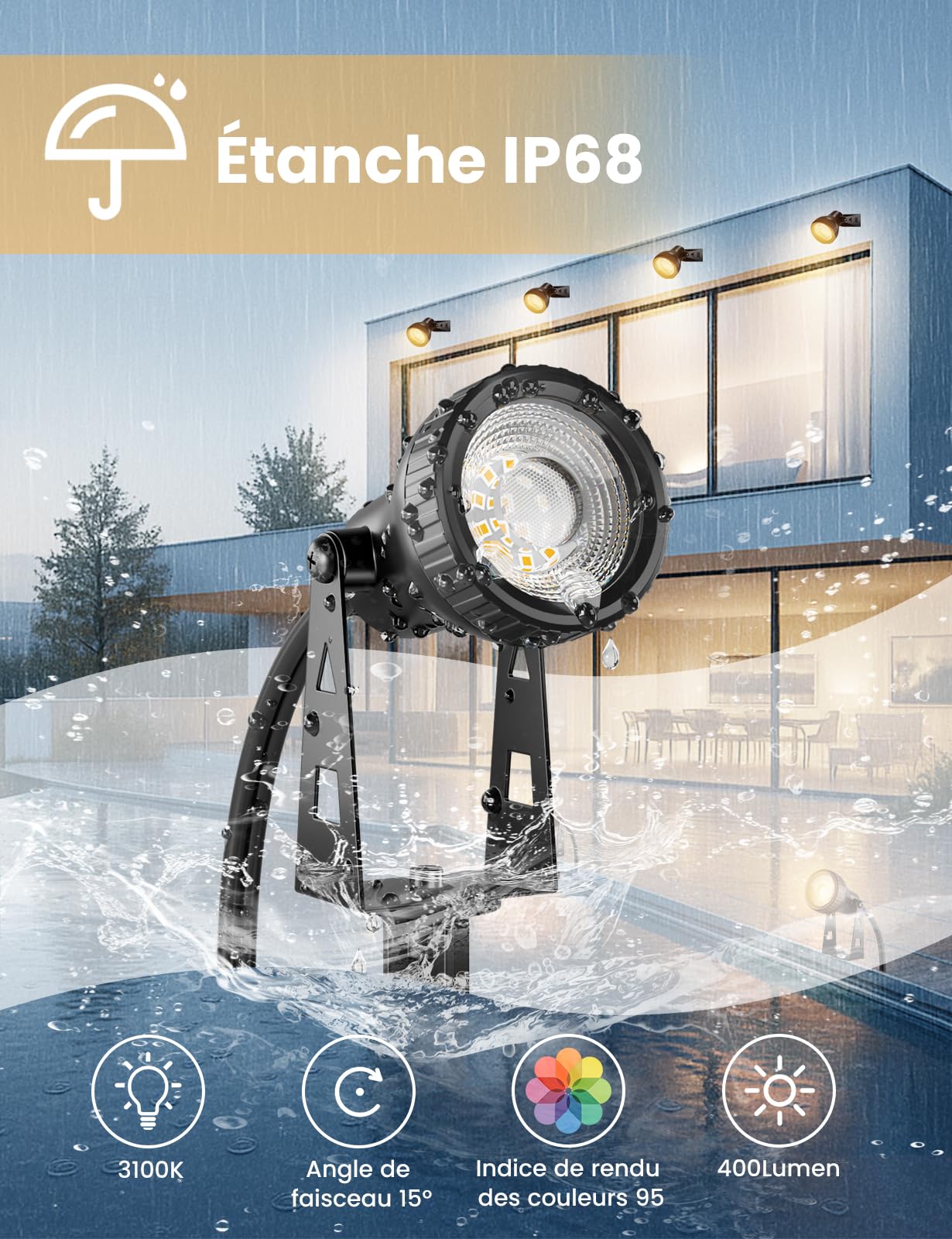 ZOTOYI Spot LED Extérieur IP68-20M Éclairage pour Chemins 6 Pièces Dérivation Etanche IP68 Blanc Chaud 3100K Lampe pour Jardin Chemin Arbustes Plantes Pelouse, Aluminium, Blanc Chaud