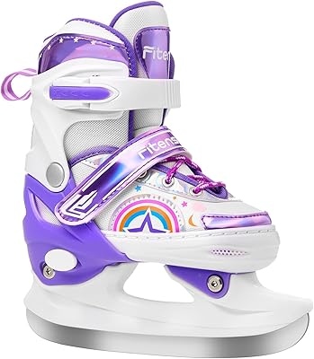 Adjustable Ice Skates for Kids Girls Ages 3-12, 4 Size Ice Skating Shoes, Girls Ice Skates with Blades for Outdoor and Rink, for Beginner Toddler Sizes 9C-6Y