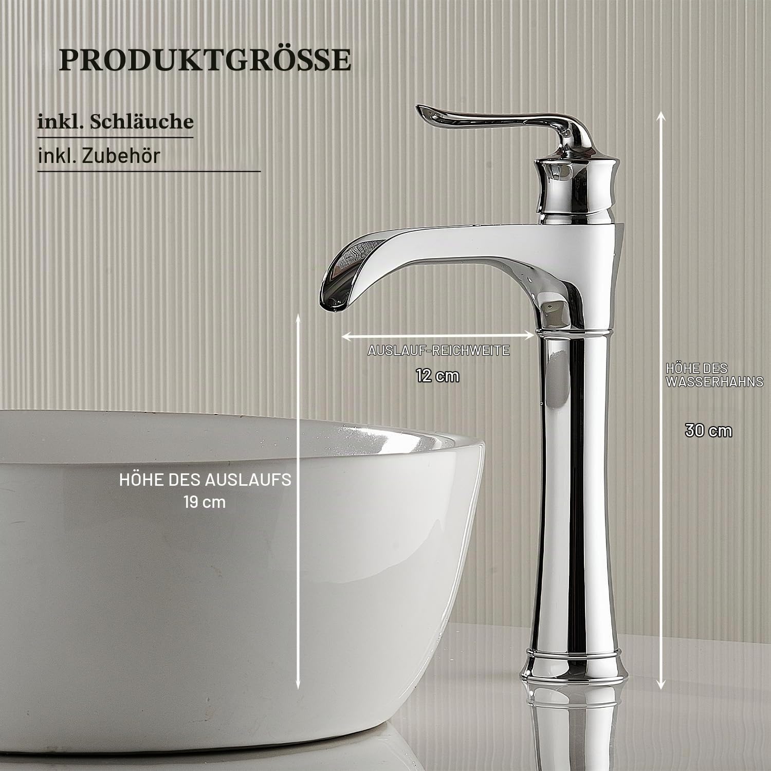 Wasserfall Hochwaschtischhahn CW59 Messing Chrom Badezimmer Einhandmischer | FBUKE Patent-Wasserfall,Spritzfrei,Einhand-Bedienung