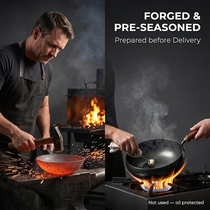 Wok de Hierro Fundido con Mango de Madera, 11 pulgadas miniatura 2