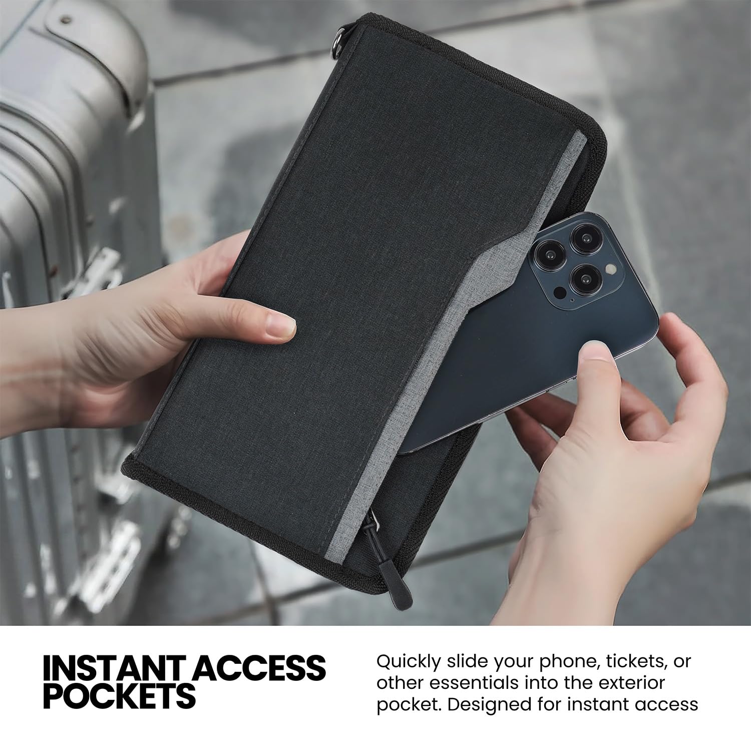 Diwali Sale Fatmug Passport Organizer, Travel Zip Pouch Document Storage For Man And Woman -Dark Grey