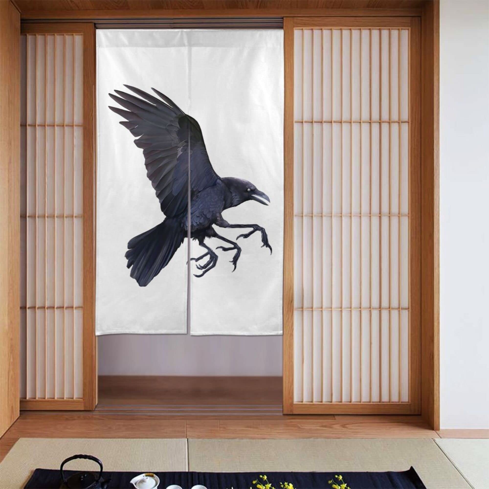 Amazon｜のれん 目隠し ロング 暖簾 八咫烏 カラス 鳥 和風