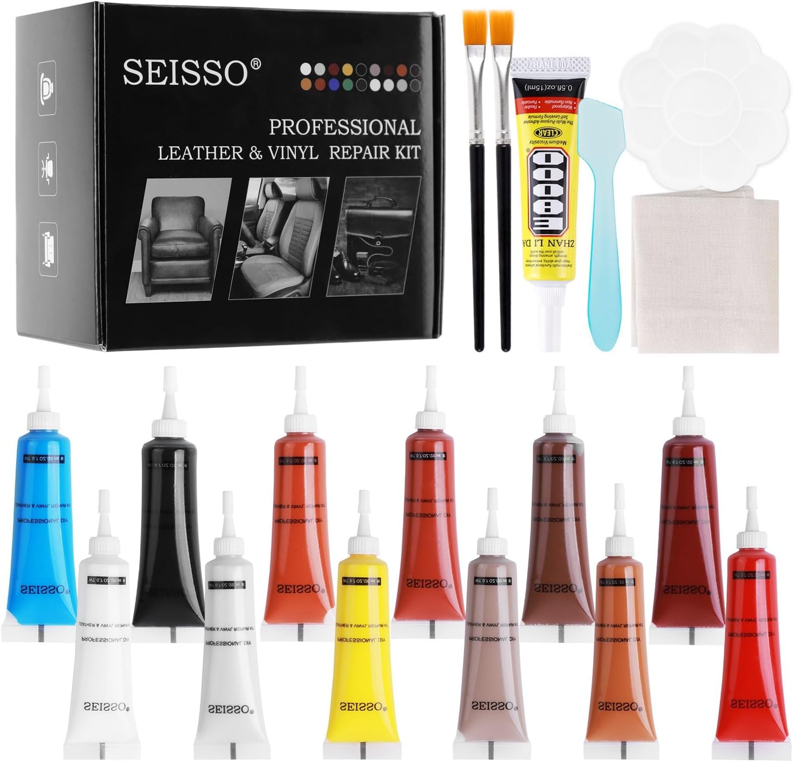 SEISSO Leather Repair Kit, Vinyl Repair Kit for Car Seats, Couches, Furniture