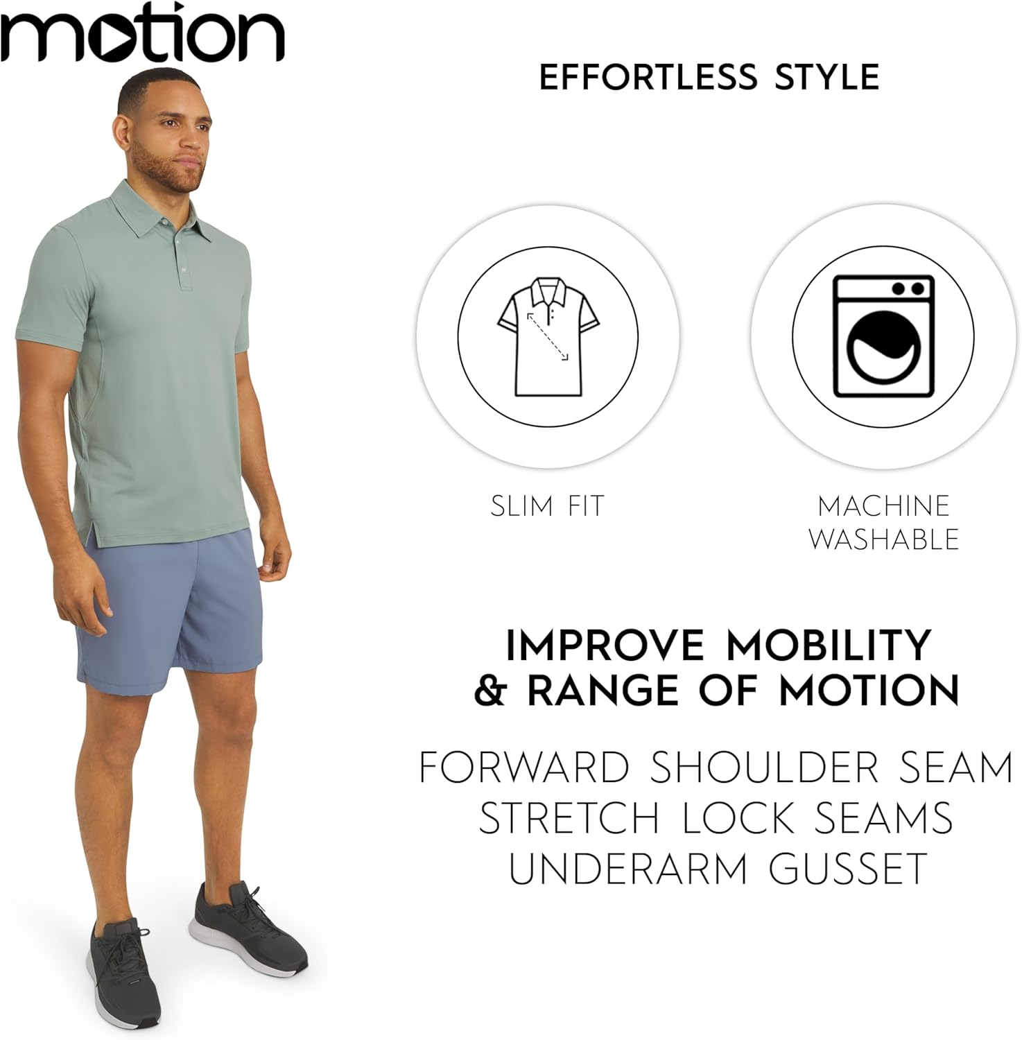 Motion Men's Slim Fit Active Performance and Everyday Super Soft Stretchable Polo Shirt (S-XL)