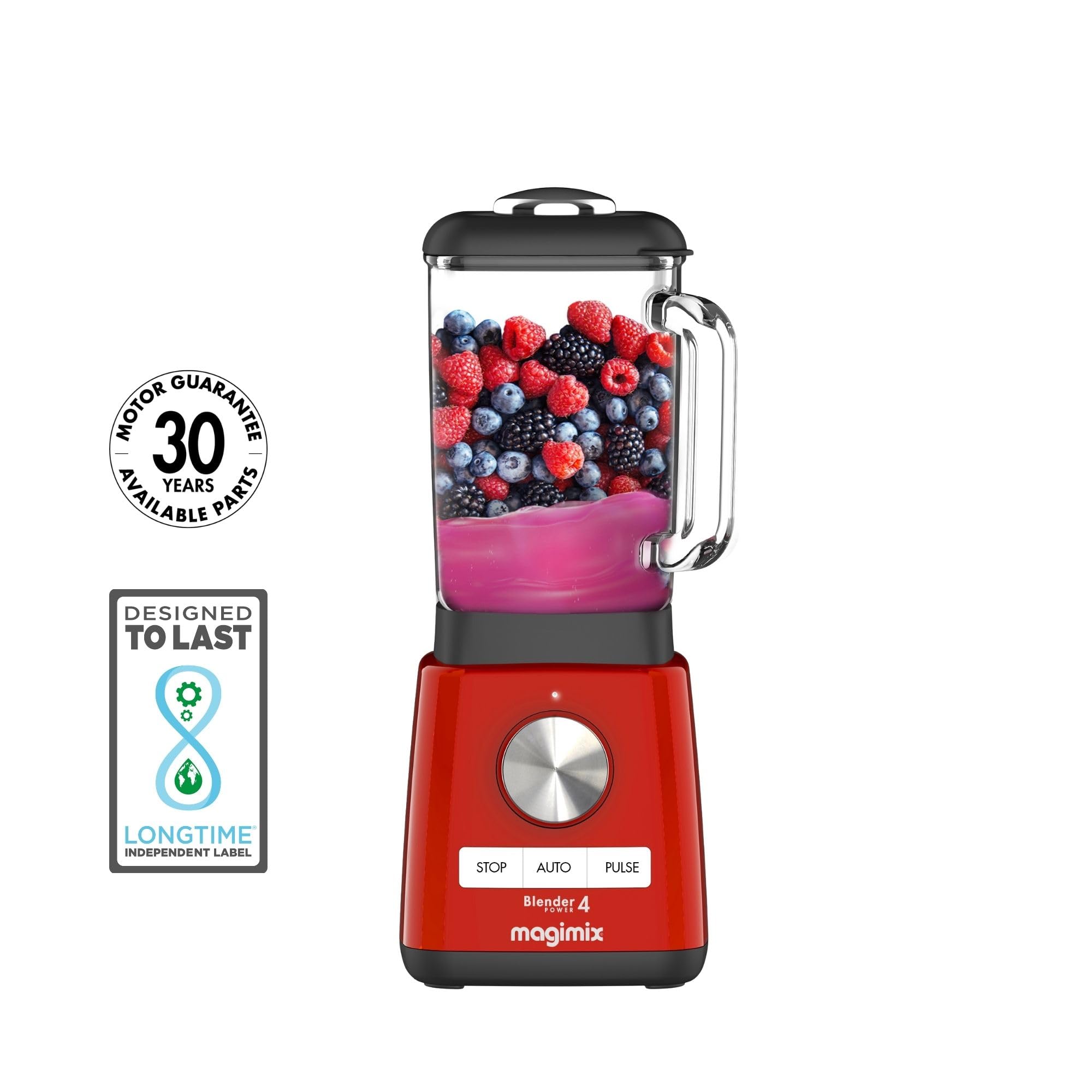 magimix Frullatore 2,5 L - Power 4 - Blender 1300W, Vaso in Vetro termoresistente, 4 Programmi Automatici, Smoothie, Zuppe, Ghiaccio Tritato, Pulizia Automatica - Rosso