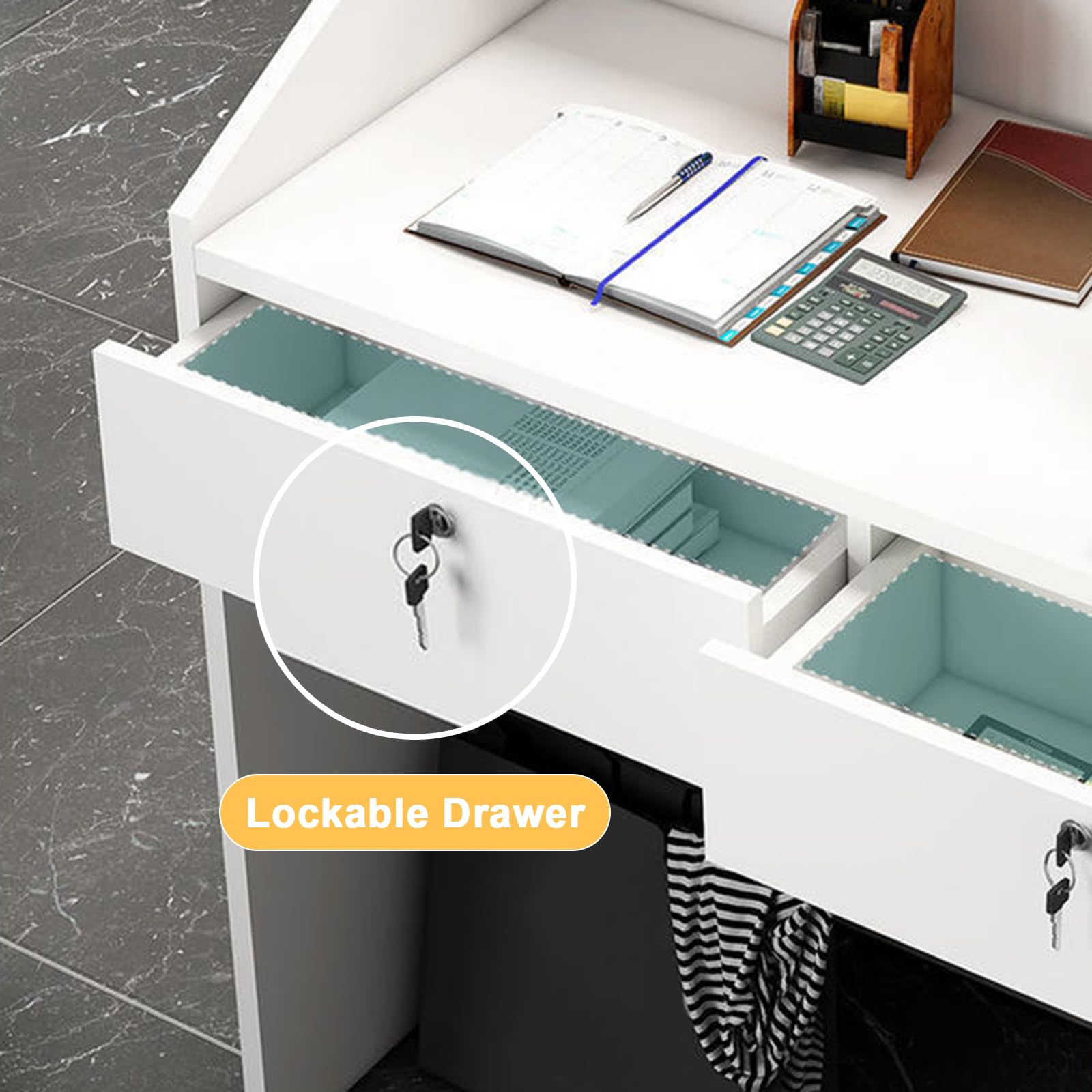 Mostrador de recepción, mostrador Frontal con cajón con Cerradura y luz, mostrador minorista para Caja, Escritorio de Madera para computadora para Oficina, vestíbulo, Tienda de Ropa, salón