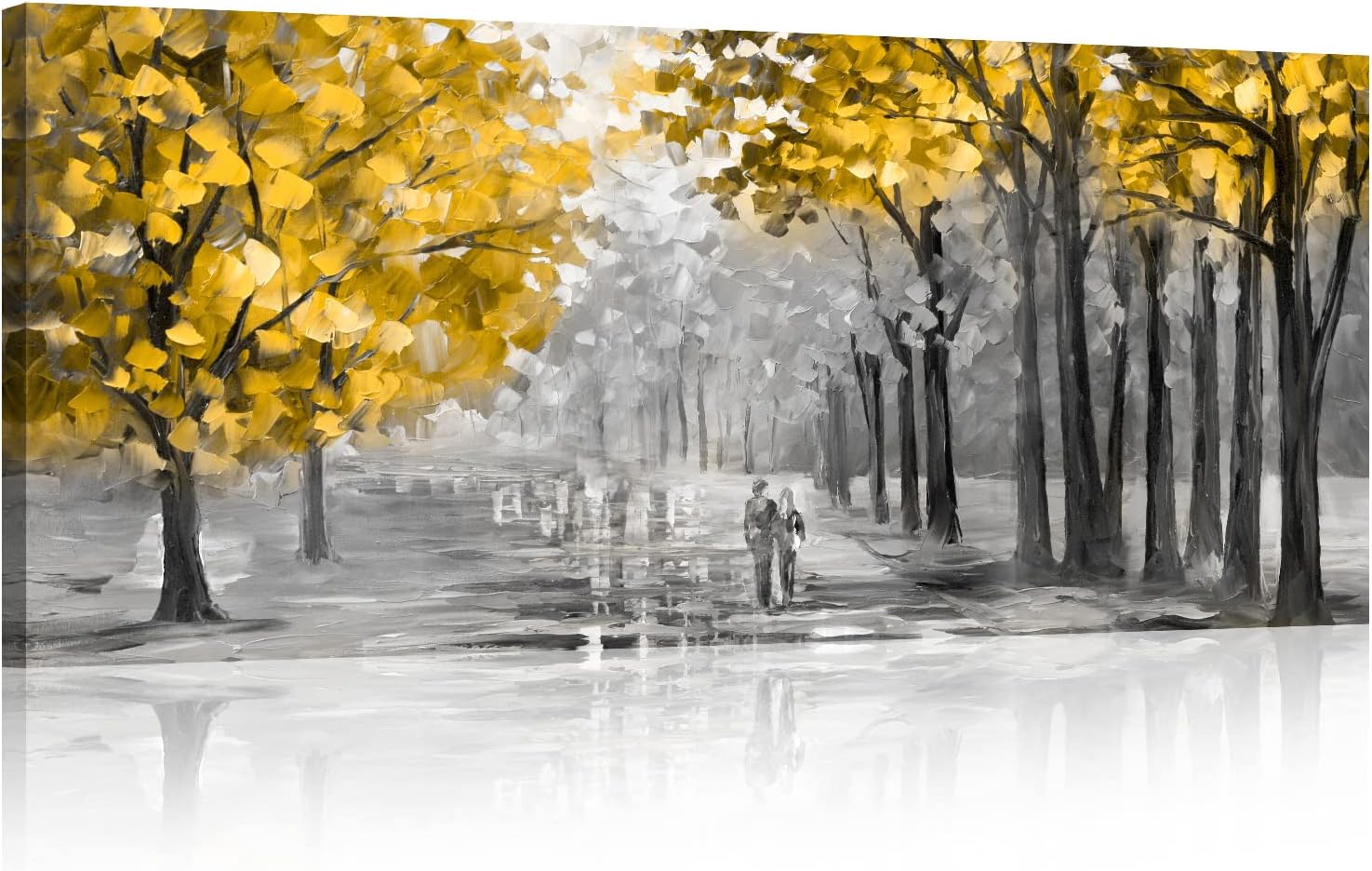 FajerminArt Large Abstract Tree Canvas Wall Art The Golden Autumn Picture Canvas Print Yellow Autumn Paintings Wall Decor for Living Room Bedroom Office Kitchen Ready To Hang 50x120cm(48x20 Inch)