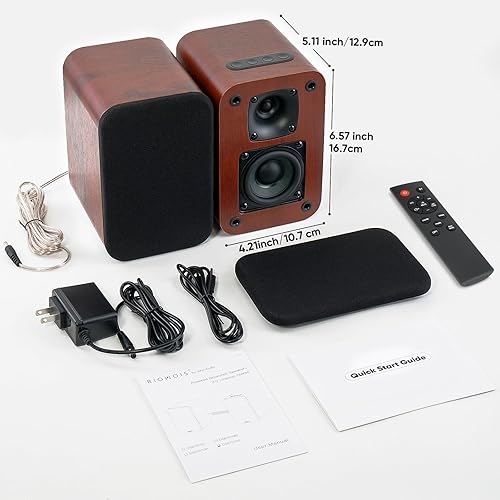 Miniatura 7 de Altavoces Bluetooth alimentados para estantería, altavoces de reproductor de discos de 40 W con woofer de 2.75 pulgadas, altavoces estéreo con