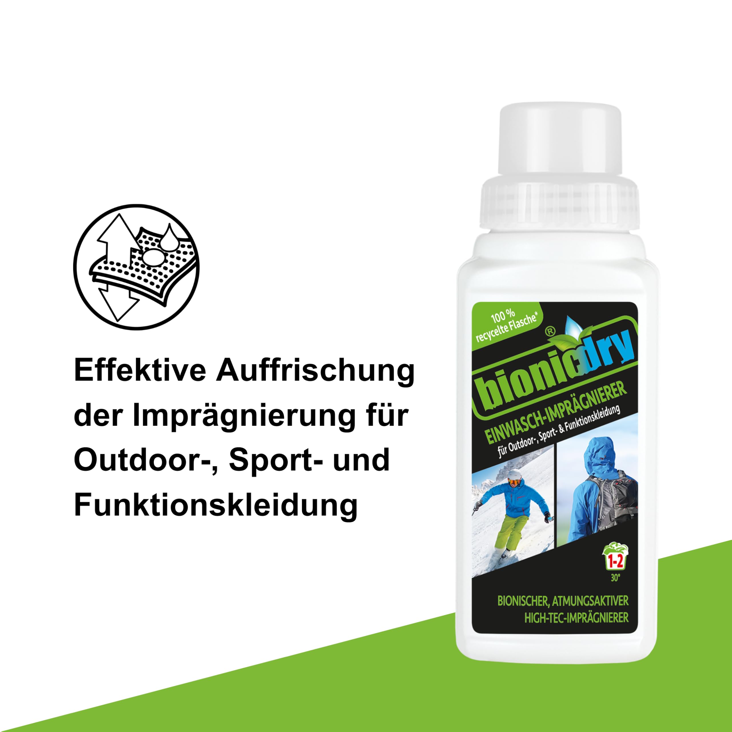 Impregnat do mycia 250 ml, do odzieży outdoorowej, odzieży sportowej i odzieży funkcyjnej, ochrona przed wilgocią również do butów, plecaków, namiotów i żagli przeciwsłonecznych