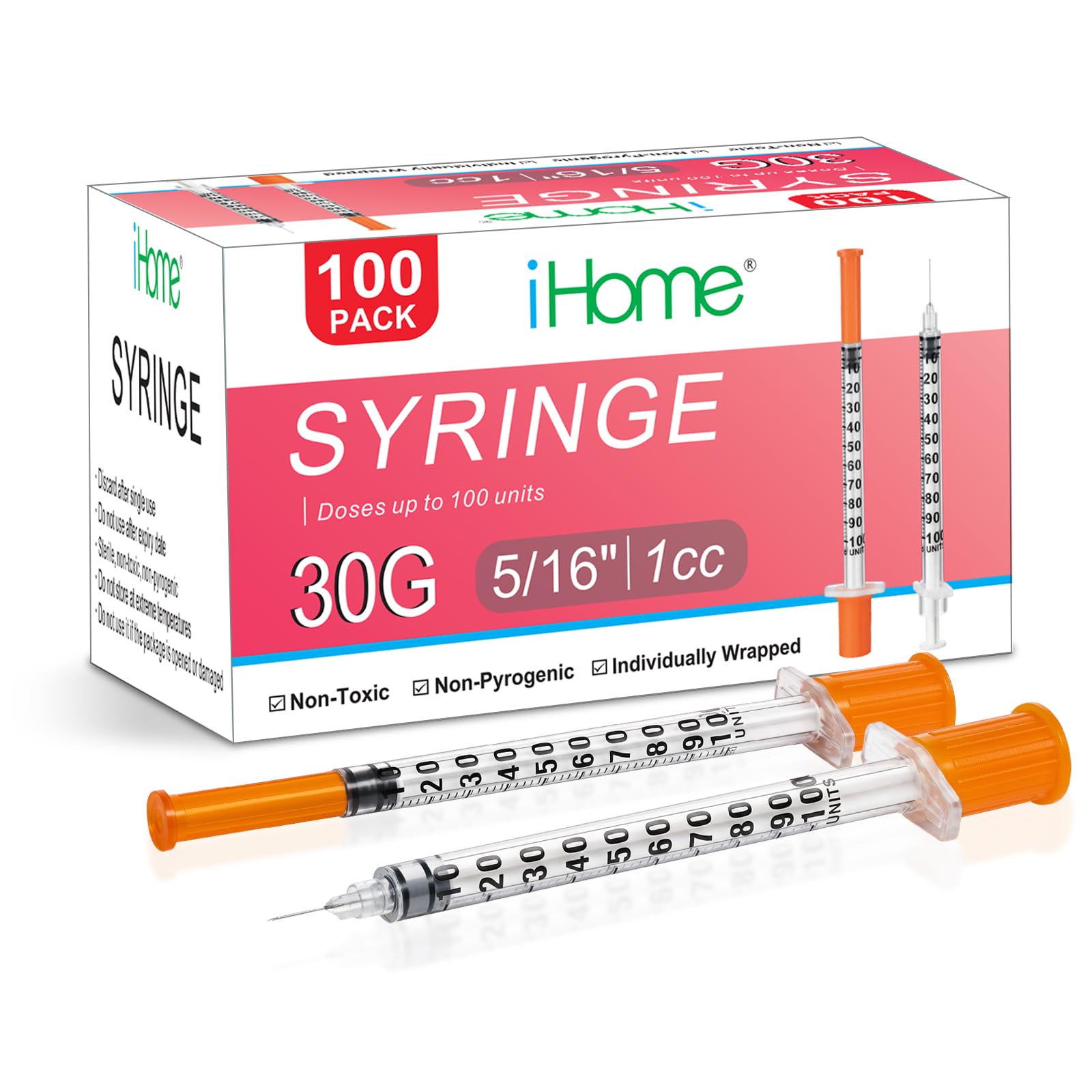 100 Pack 1ML 30G 5/16" (8mm) Disposable Syringes, Individually Wrapped Dispensing Scientific Lab Supplies(1CC 30G 5/16"-100PACK) — Amazon image 2