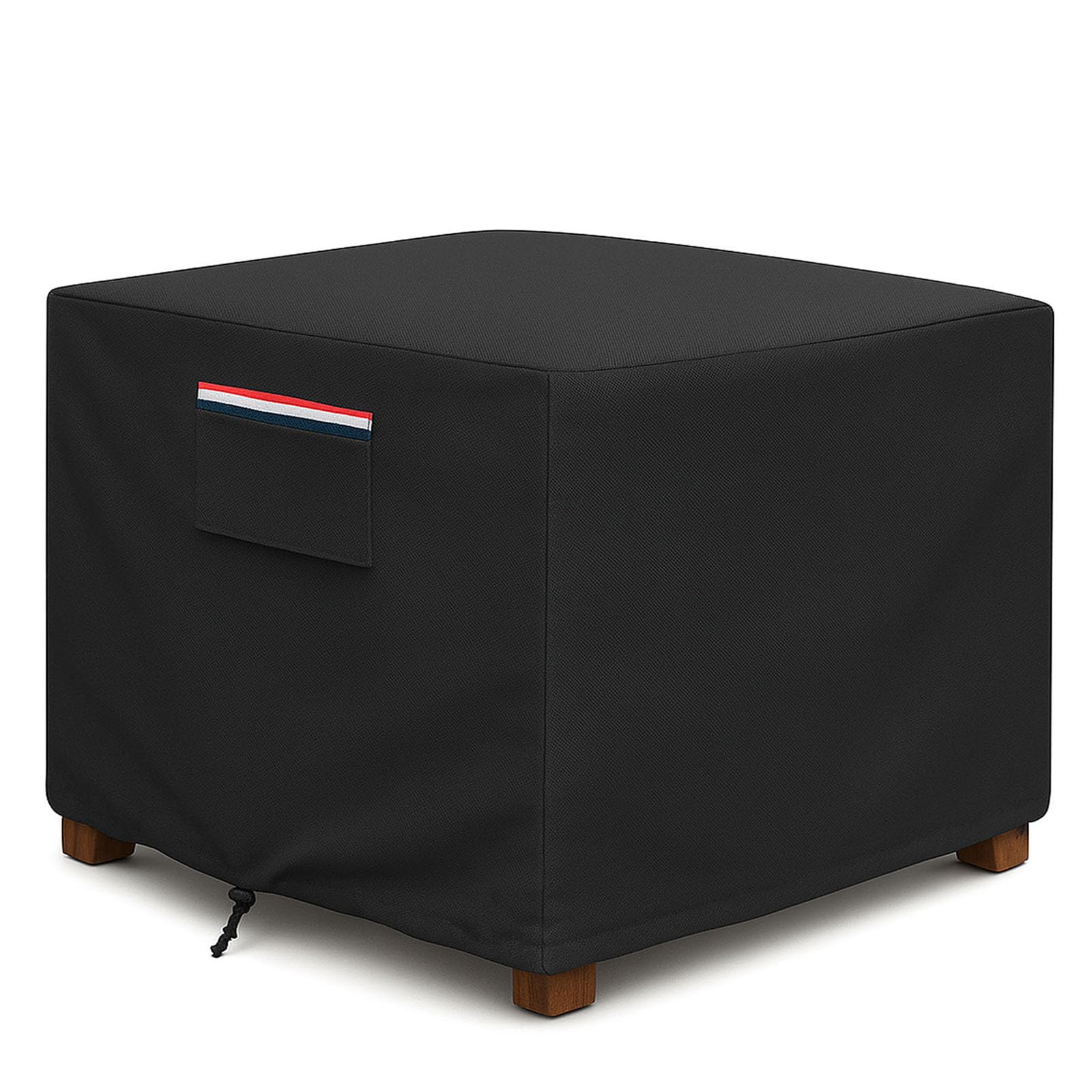 Square Waterproof Patio Ottoman Cover, 600D Heavy Duty Outdoor Furniture Cover with Windproof Buckles Air Vents, All-Weather Protector for Patio Ottoman or Outdoor Side Table 32 x 32 x 18 Inch, Black
