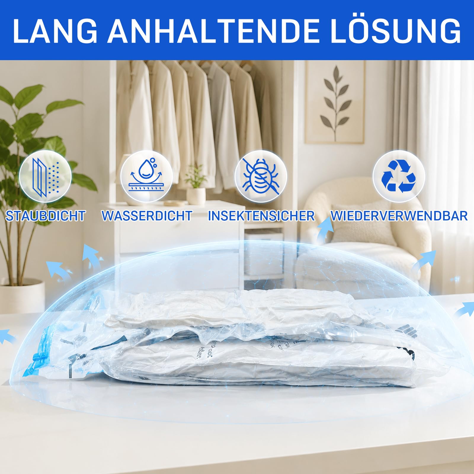 Captainfive Vakuumbeutel für Kleidung und Bettdecken, 6 Stück Vakuumierbeutel 3 Größen (2*100x80cm + 2*80x61cm + 2*70x51cm), Kleiderbeutel Vakuum für Aufbewahrung, Bettwäsche, Kissen und Kleidung Küche, Haushalt & Wohnen
