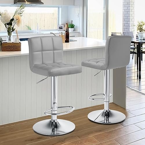 Miniatura 2 de MoNiBloom Modern PU Leather Adjustable Swivel Barstools with Footrest and Back Armless Kitchen Counter Bar Stools Set of 2 Grey