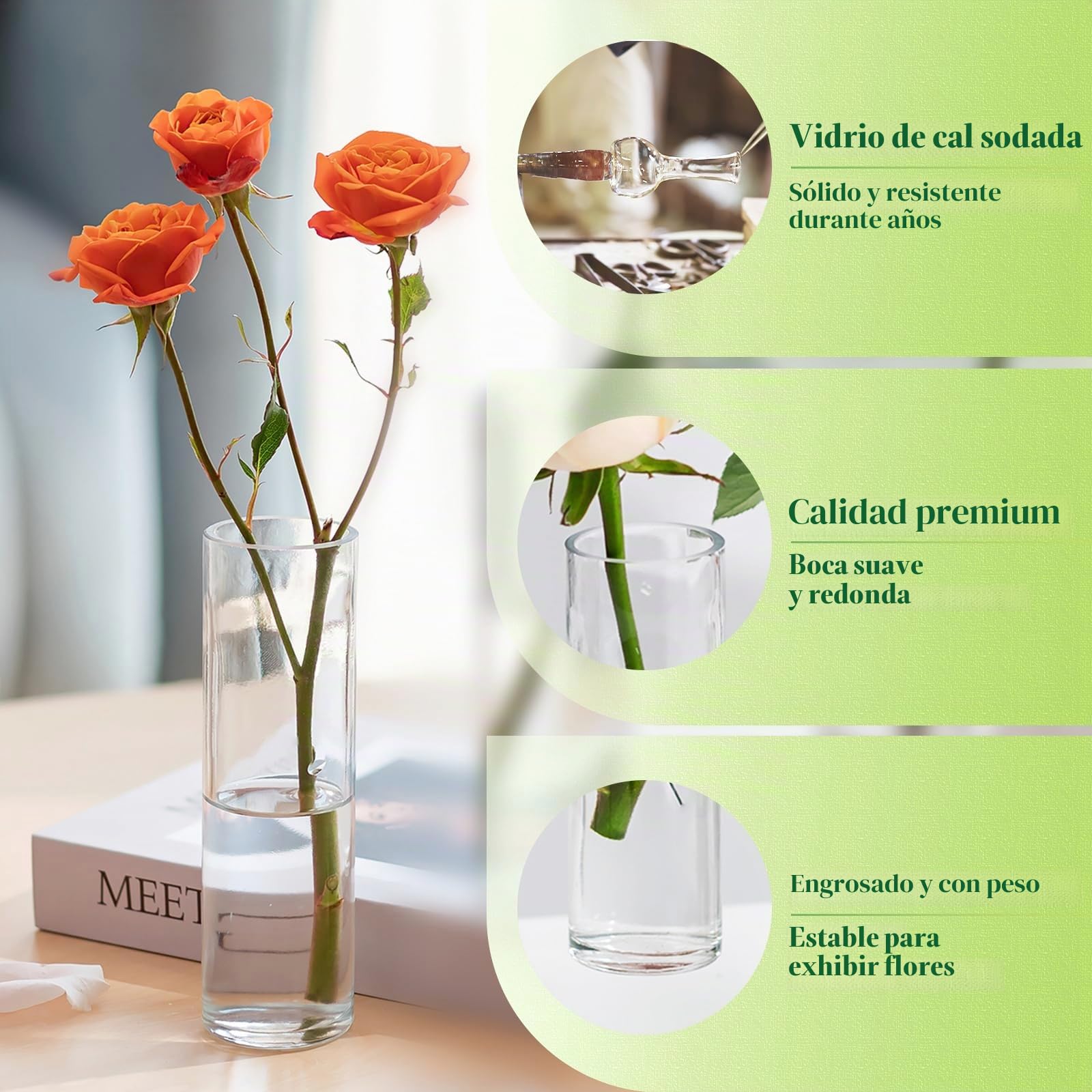 Hewory 24 jarrones pequeños para decoración de mesa de boda: juego de jarrones pequeños de cristal para decoración de boda – 15 cm jarrón de cristal cilindro jarrón pequeño jarrón cilíndrico para