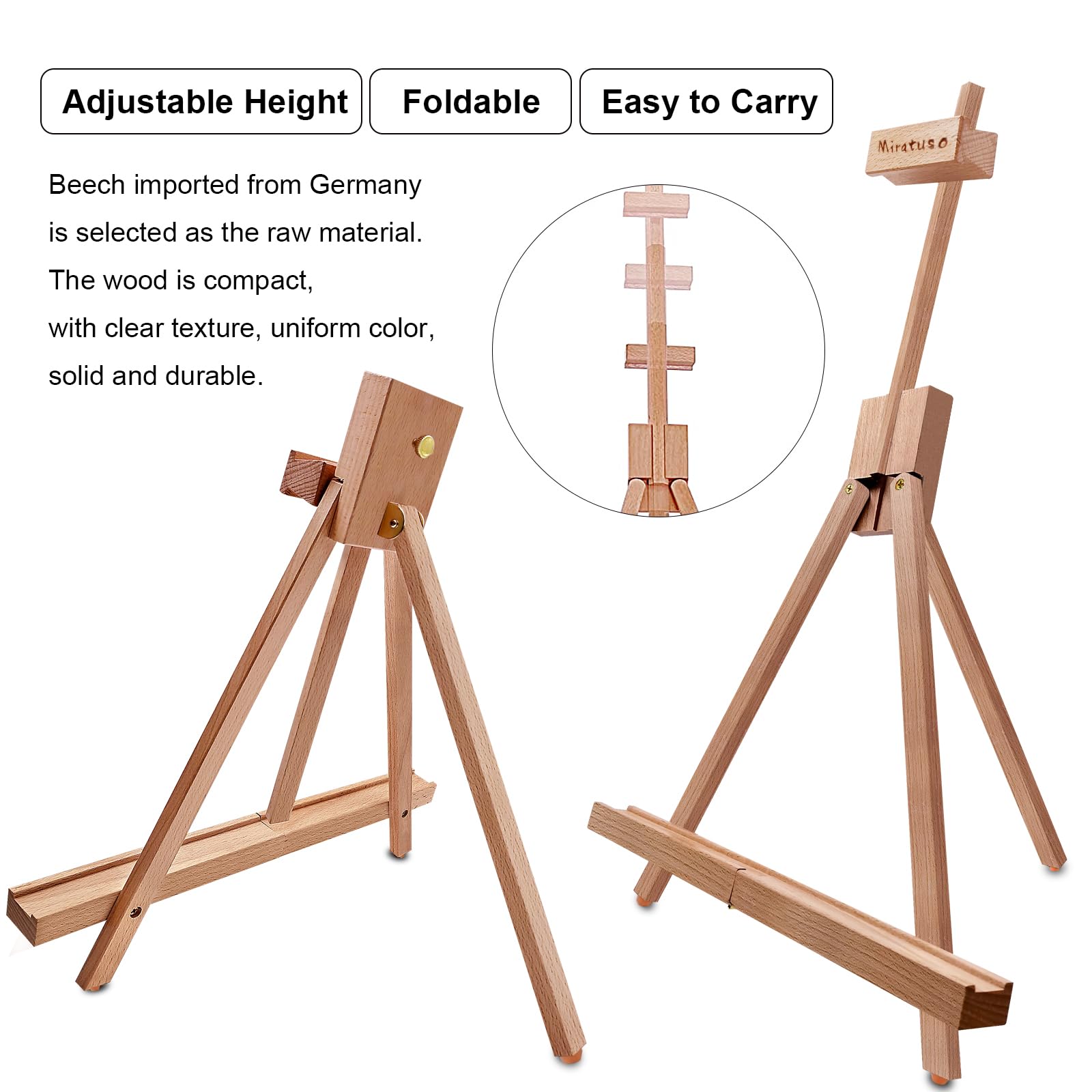 Miratuso Caballete de pintura, caballete de mesa plegable de madera con capacidad para lienzo de hasta 21 pulgadas, caballete de escritorio portátil adecuado para artistas, principiantes, estudiantes