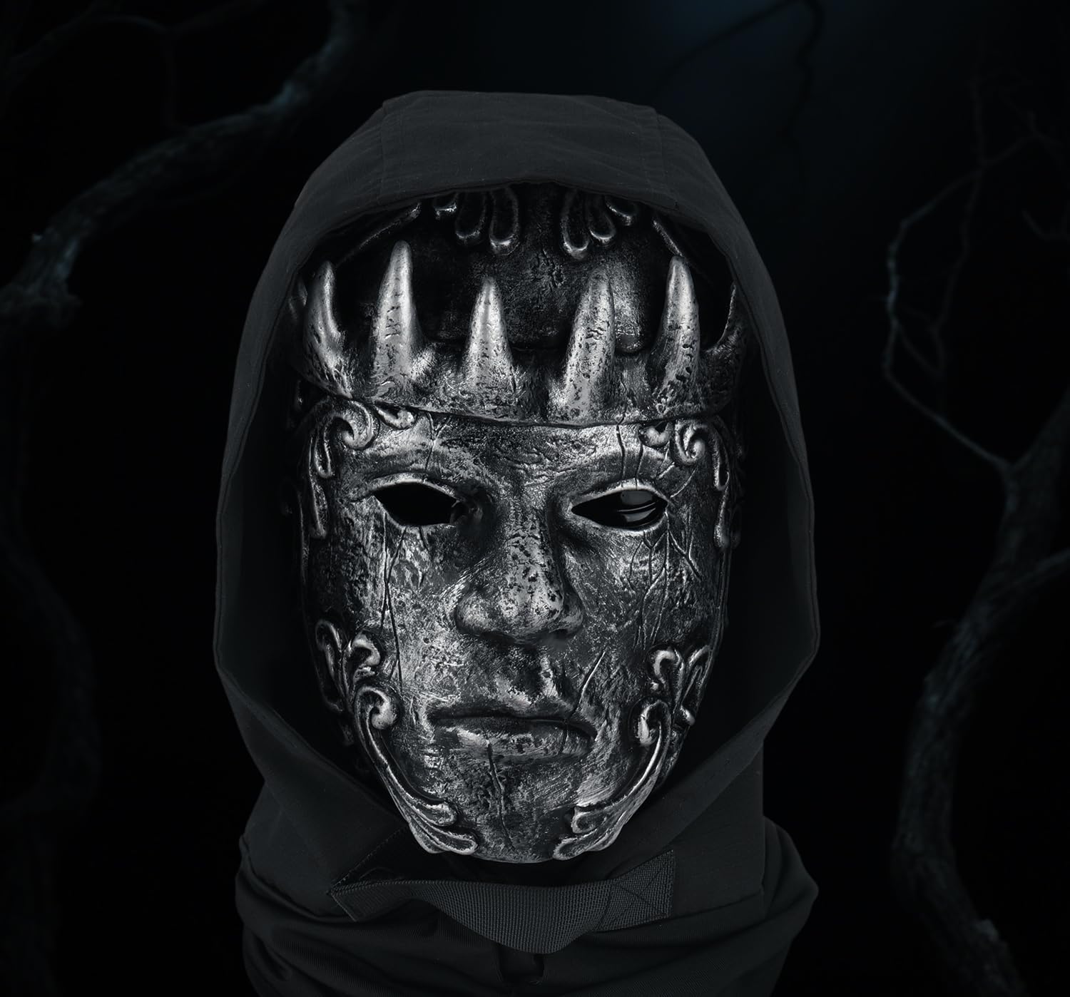 Scary Mask with Black cloak - Full Face Latex Mask realistic masks, Masquerade Party Cosplay Props(Gray)