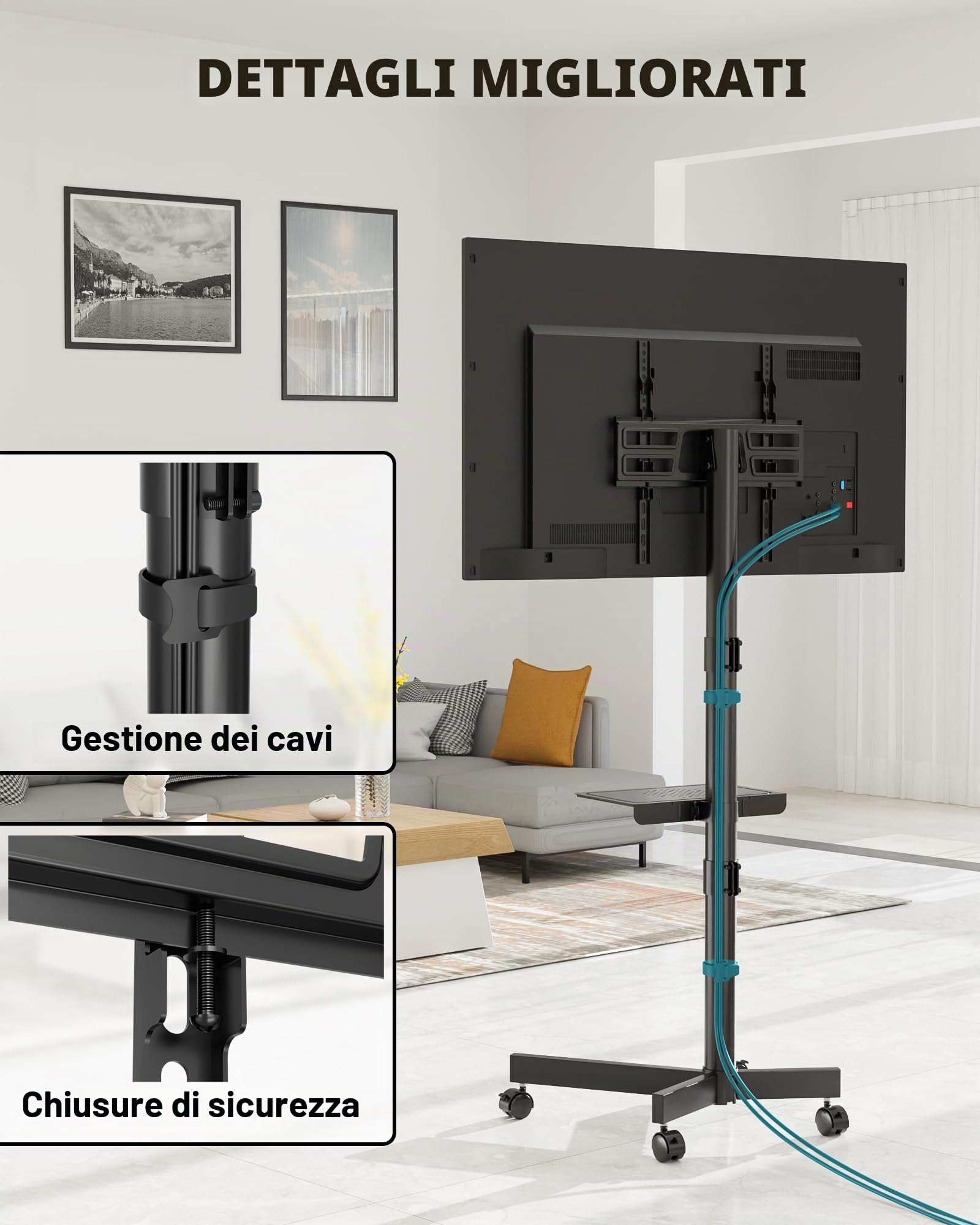 BONTEC Supporto TV da Pavimento, Carrello Inclinabile per TV da 23 a 60 Pollici, Fino a 40 kg, VESA 400x400 mm