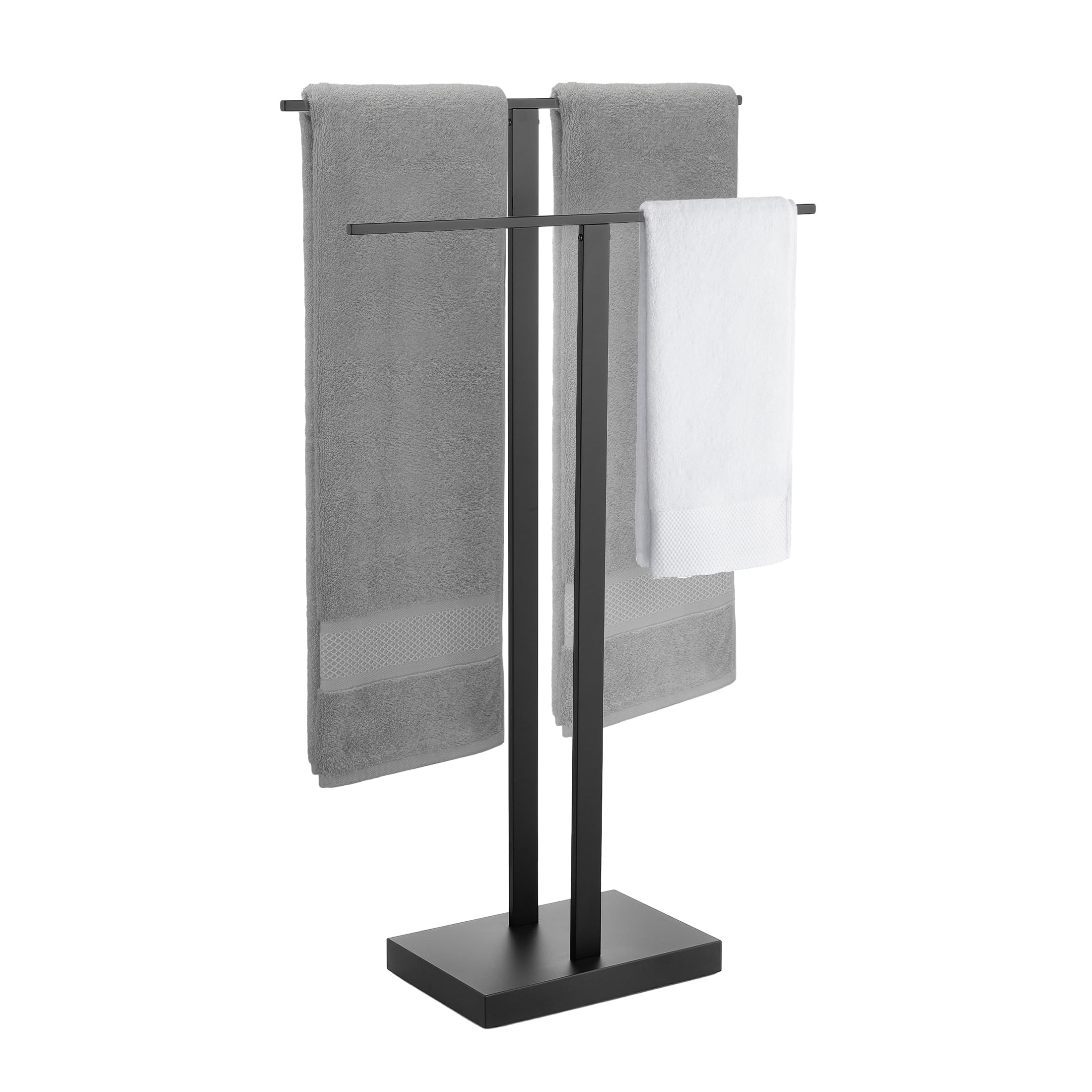 KES Free Standing Towel Rack Bathroom, Standing Towel Rack Floor with Weighted Base 2-Tier, Double Bath Towel Holder 18/8 Stainless Steel Matte Black, BTH231-BK