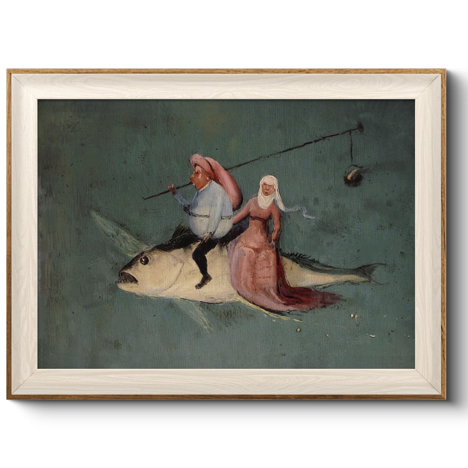 VIYYIEA Framed Canvas Wall Art, Vintage Wall Art for Living Room, Funny Oil Painting Picture Summer Home Decor Bathroom Wall Decor Gifts for Friends or Family -【Flying Fish】-(12"x16")