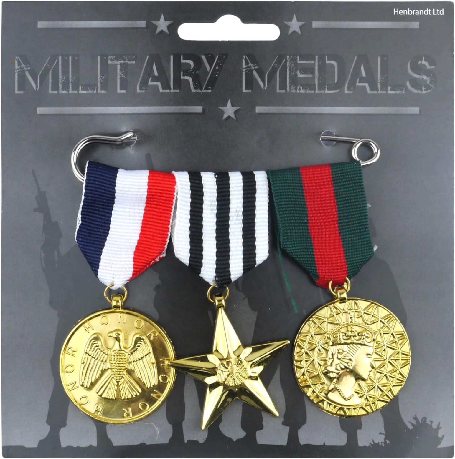 HENBRANDT Military Hero Medals Set - VE Day Fancy Dress Costume Accessories, Army Soldier Medals, War Veteran Combat Props for Themed Parties, School Plays, Historical Events