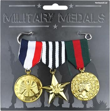 HENBRANDT Military Hero Medals Set - VE Day Fancy Dress Costume Accessories, Army Soldier Medals, War Veteran Combat Props for Themed Parties, School Plays, Historical Events