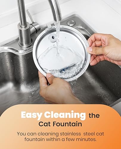 Miniatura 5 de oneisall Fuente de agua para gatos de acero inoxidable, fuentes de agua de 2 litros para gatos en interiores con bomba silenciosa y 3 filtros de