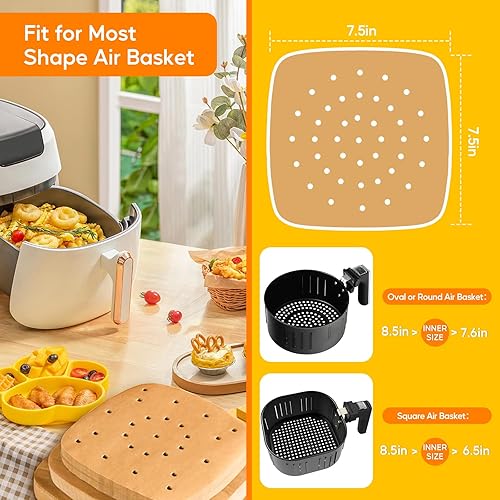 Miniatura 2 de Katbite 200 piezas de papel pergamino para freidora de aire de 7.5 pulgadas, forros cuadrados antiadherentes resistentes para freidora de aire,