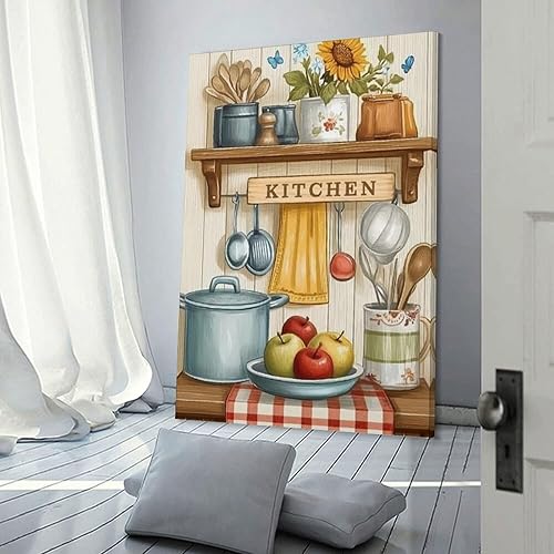 Miniatura 3 de Arte De Pared De Cocina De Campo, Impresiones En Lienzo Enmarcado, Utensilios De Cocina Y Alimentos, Pintura Rústica De Granja, Cocina, Comedor,