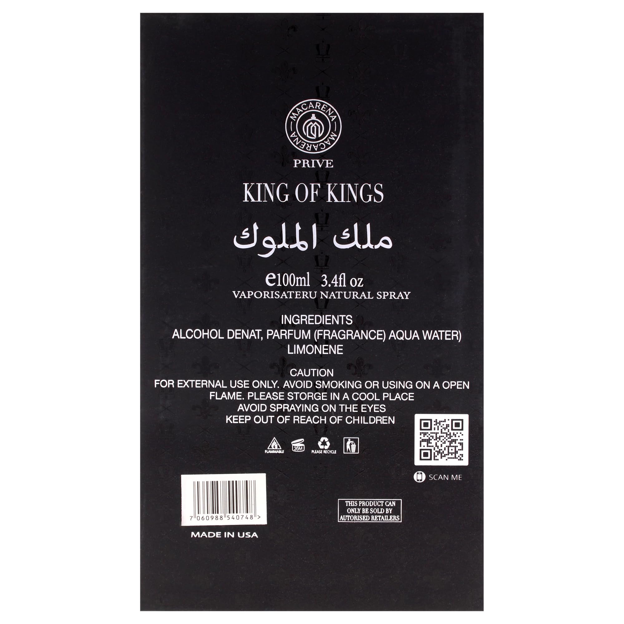 Macarena King of Kings Private Blend Parfum for Men, 3.4 oz, Luxury Fragrance with Citrus Notes