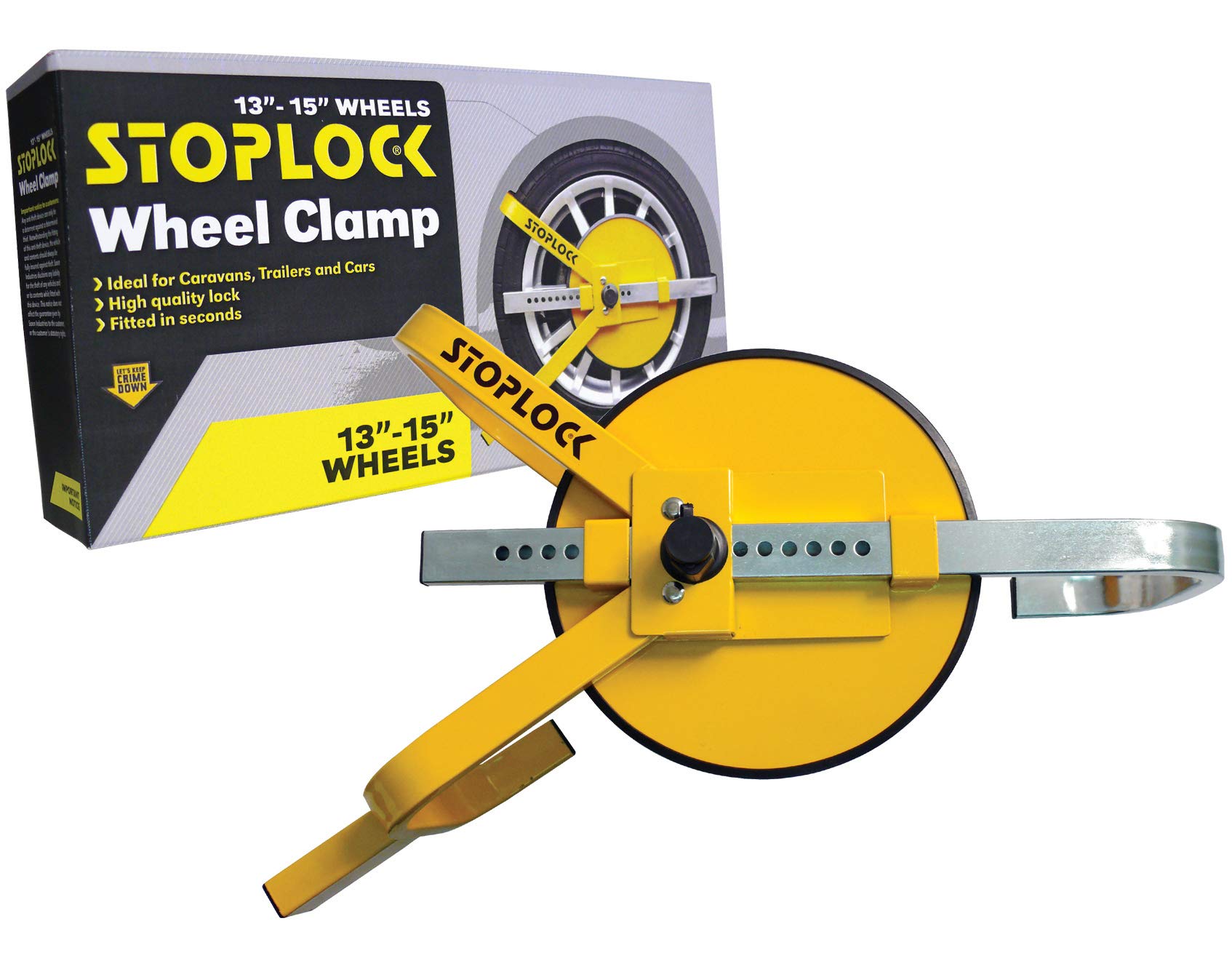 Stoplock Radkralle HG 400-00 - sichere Diebstahlsicherung für Pkw, Wohnwagen, Anhänger, andere Fahrzeuge mit kleinen Rädern, Gelbe