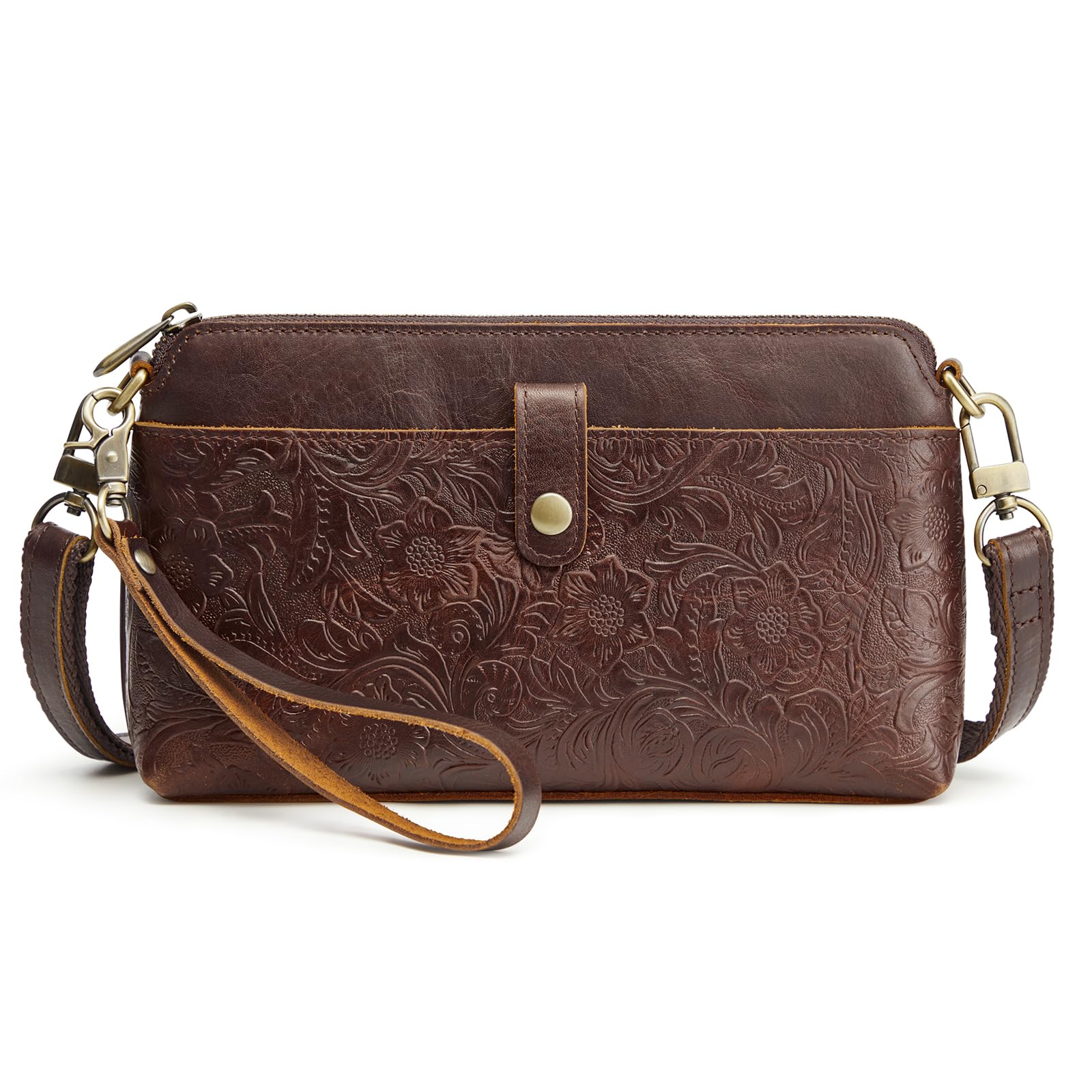 S-ZONE Leather Crossbody Bags for Women Small Bag Phone Purse RFID Blocking Clutch Purses Convertible Wristlet with 2 Straps