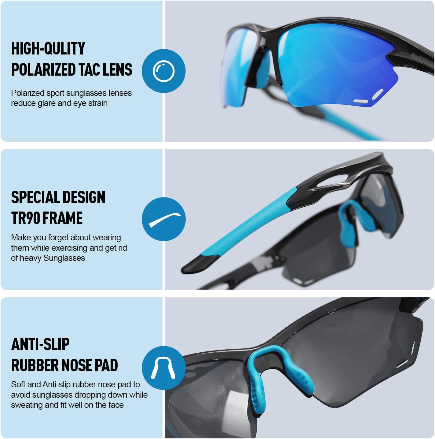 Polarized Sports Sunglasses for Men Women, Idea for Baseball Softball Cycling Fishing Running Golf Glasses TR90 Frame - Image 4