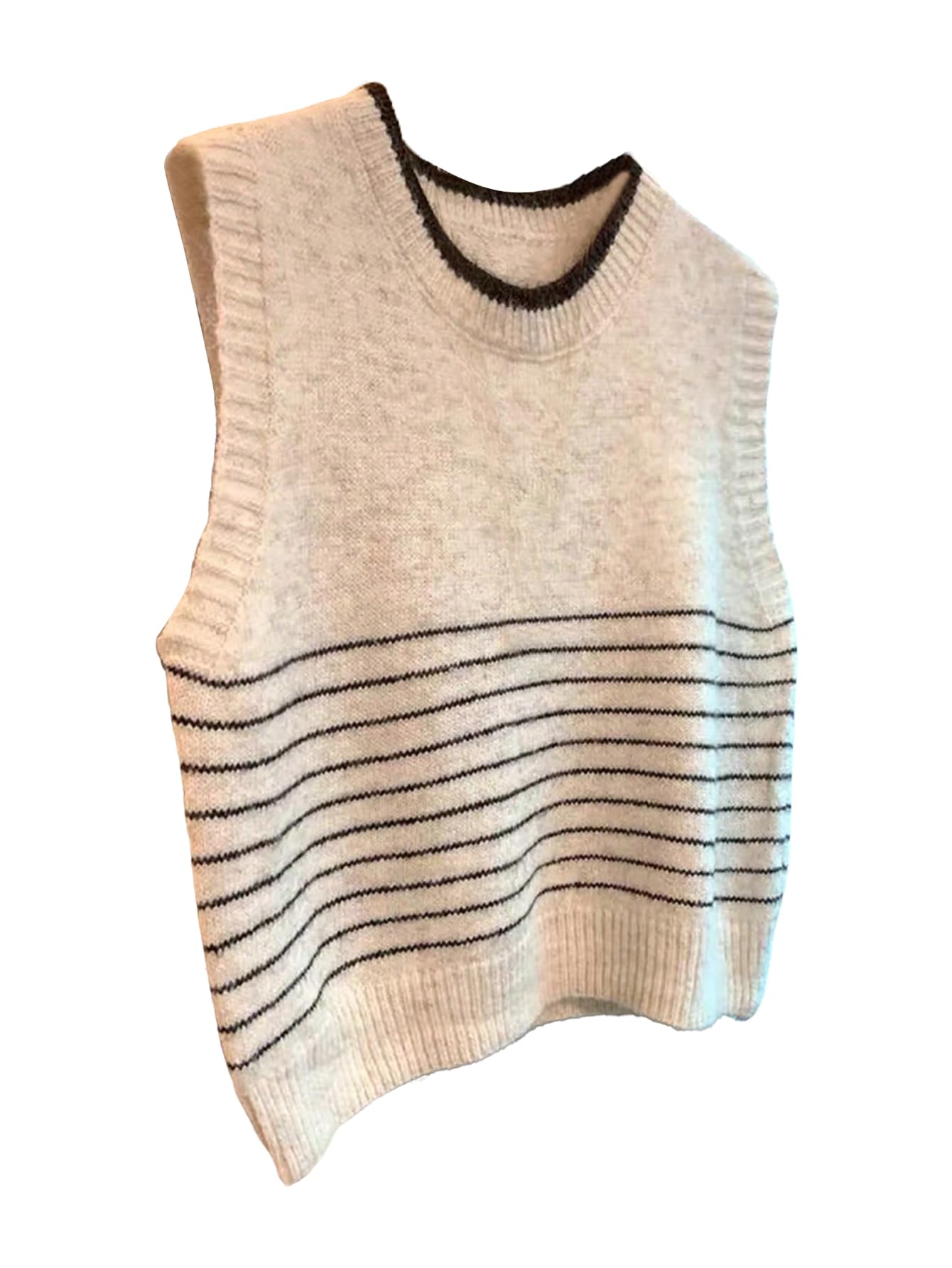 SHENHE Womens Striped Sweater Vest Crew Neck Sleeveless Fall Knit Pullover Sweater Top