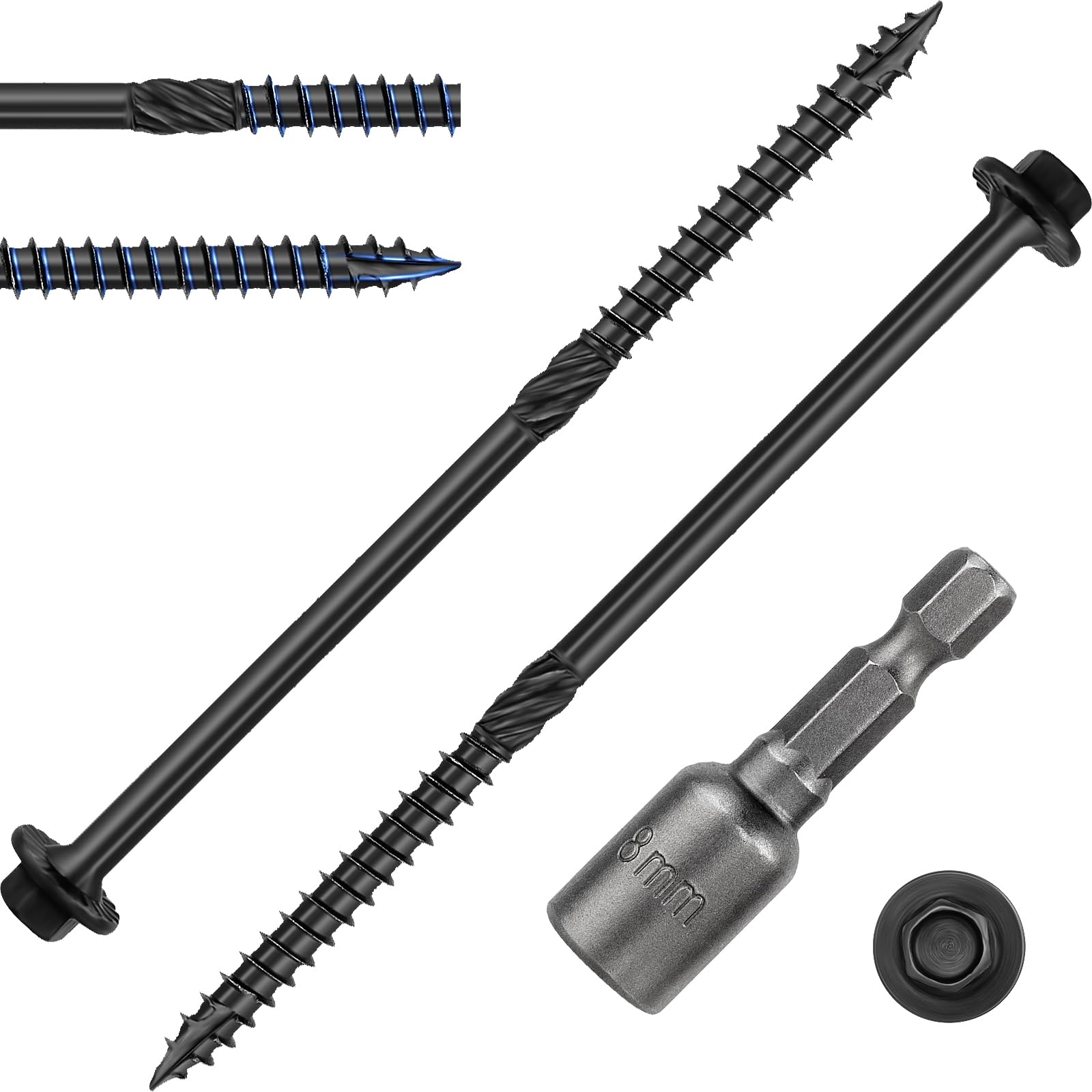 FandWay 50 Pcs Timber Screws,6.7x100mm Hex Head Timber Fixing Screws,Heavy Duty Structural Wood Deck Screw,Rust Epoxy Coated Coach Screw External Hex for Outdoor Log Landscape Frame (Black) — image 1