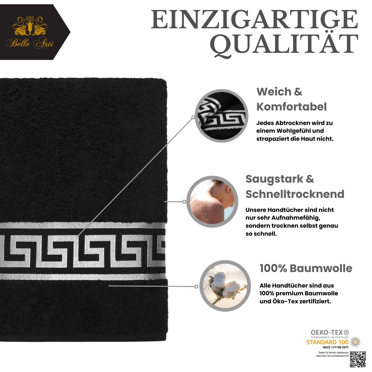 Meander Löwe – Toallas de mano de lujo, color negro y plateado, 100 % algodón, Öko-Tex, absorbentes y suaves, ideales para baño, sauna y deporte (2 unidades, 50 x 100 cm)