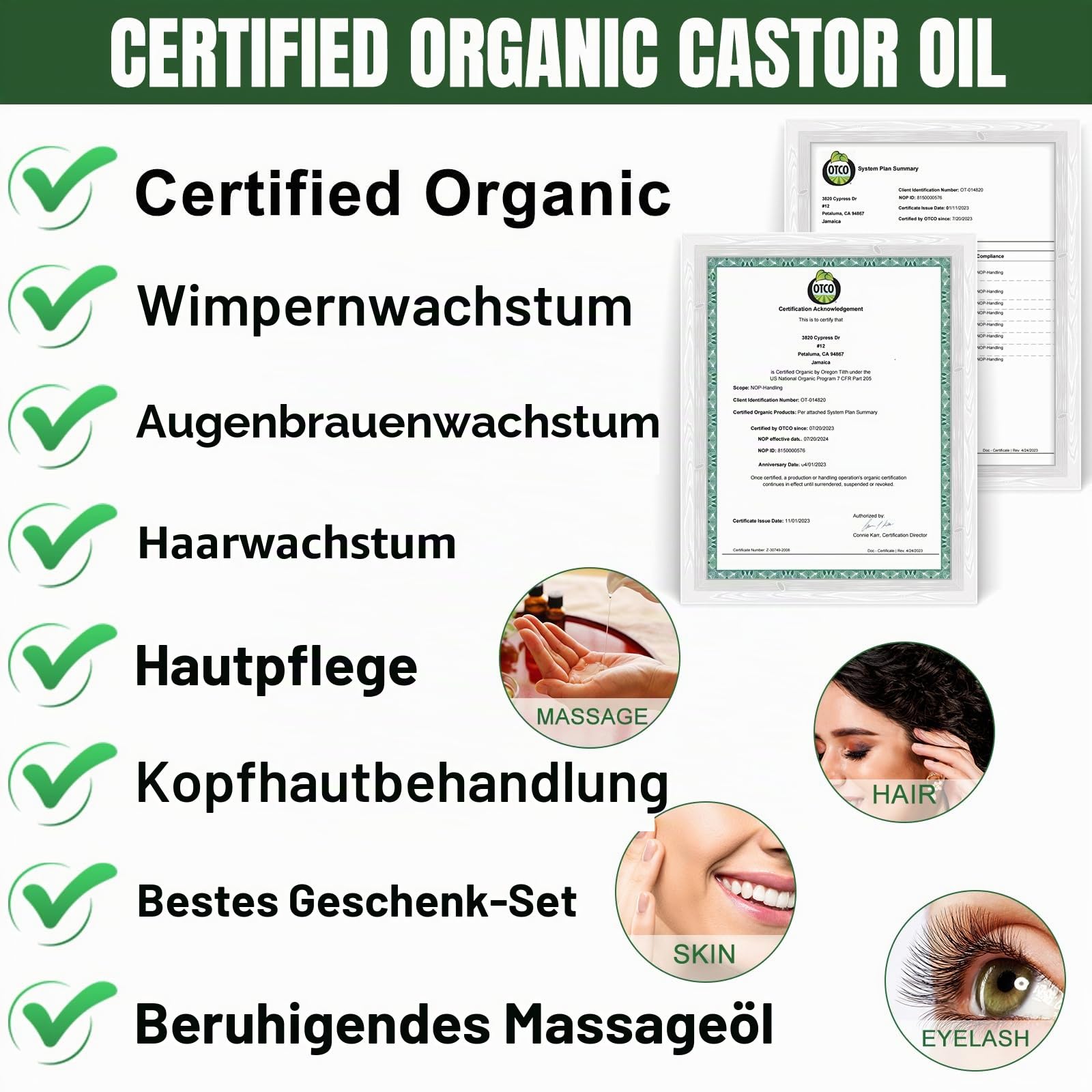 100% organisches, reines schwarzes Rizinusöl, kaltgepresst, für Haare, Augenbrauen, Wimpern, Wachstumsserum zum Wachsen von Wimpern, Rizinusöl für Haut, Körper, Gesicht, nicht raffiniert in
