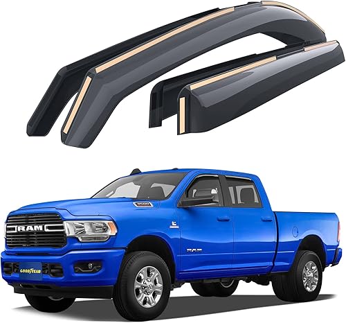 Goodyear Deflectores de ventana inastillables en canal para camiones, Dodge RAM 2500 3500 2019-2023 Crew Cab, protectores de lluvia, viseras de