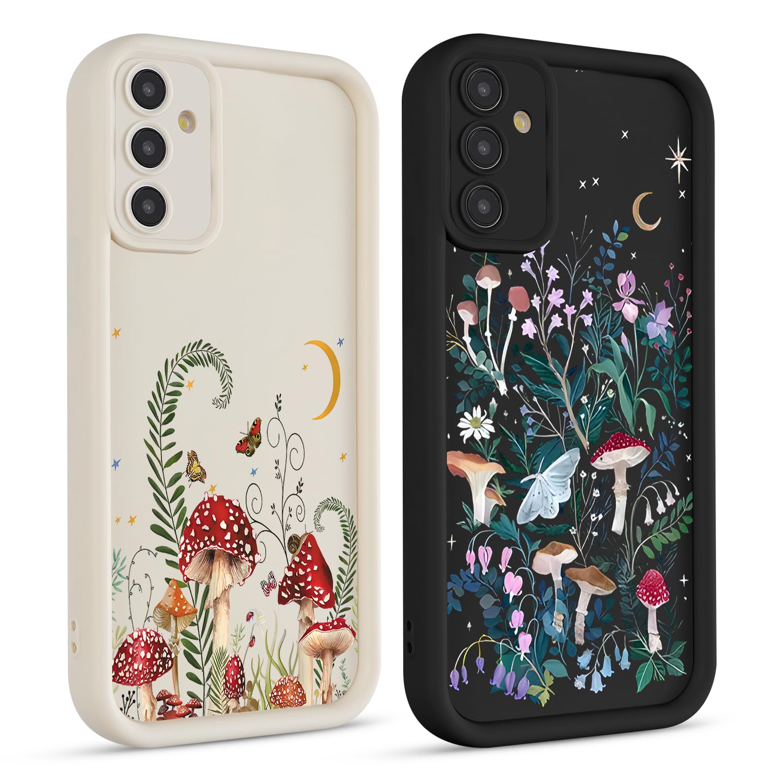 lioscre 2 Pack Cute Floral Flower Mushroom Phone Case for Samsung Galaxy A55 5G 6.5", Aesthetic Coquette Butterfly Pattern Print Design Women Girls