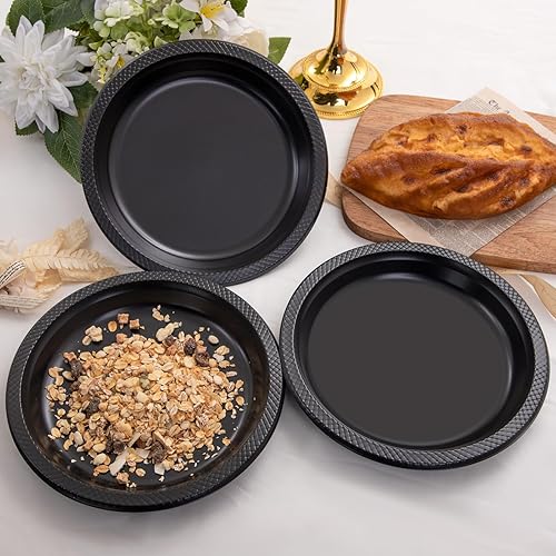 Miniatura 2 de WELLIFE Platos de plástico negro de 9 pulgadas  150 unidades para fiesta, platos de cena desechables de plástico para Halloween, pícnic, barbacoa