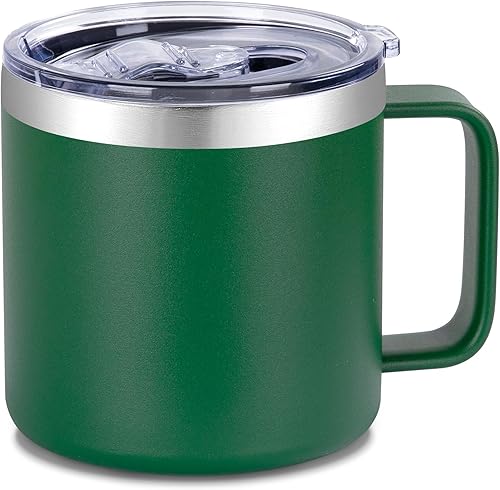 Miniatura 53 de VEGOND Taza de café aislada de 14 onzas con asa, taza de café de viaje de acero inoxidable con tapa, taza de café de metal al vacío de doble pared