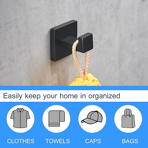 Miniatura 3 de Paquete de 4 ganchos para bata de color negro mate montado en la pared, colgador para toallas para baño, dormitorio, cocina