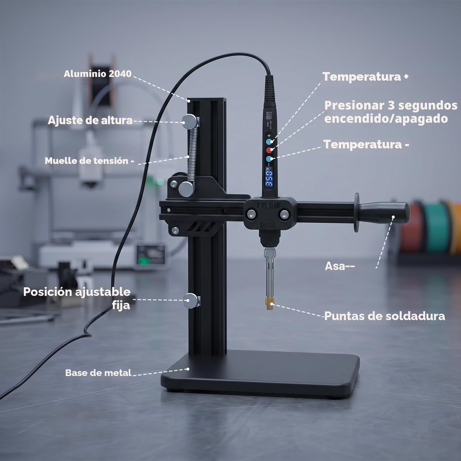 Máquina de Prensa de Calor Vertical, Herramienta de Inserción con Puntas de Juego de Calor M2/M2.5/M3/M4/M5/M6 (1/4)/M8, Añadir Tuercas Moleteadas Métricas de Latón para Insertos Roscados