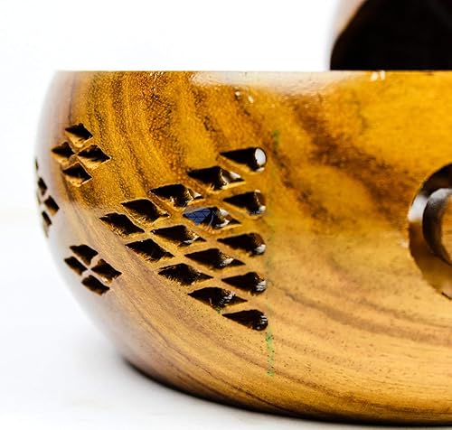 Miniatura 5 de Nagina International Cuencos de almacenamiento de hilo hechos a mano de palisandro prémium con parrillas decorativas talladas hechas a mano,