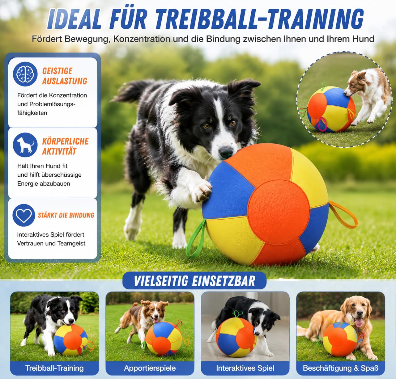 Treibball für Hunde, super verstärkter bissfester aufblasbarer Hüteball