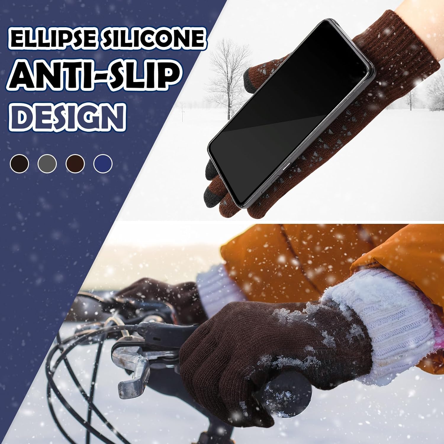 SATINIOR 4 Pairs Winter Gloves for Men Knit Warm Lining Cold Weather Gloves with Anti Slip Grips Touch Screen Texting Mittens - Image 4