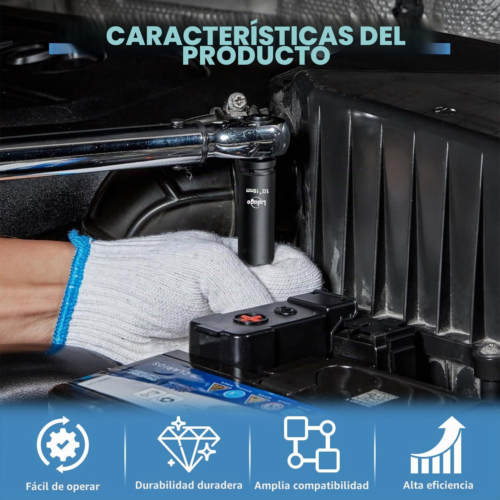 LALAGO 17 piezas Llaves de Impacto de 1/2" Pulgada 10-32mm, Juego de Llaves de Impacto Profundas CR-V, Juego de Vaso con Adaptador de 3/8'' a 1/2'' Métrico de 6 Puntas para Neumáticas y Eléctricas