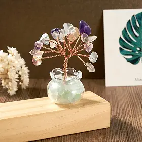 Feng Shui cristal de quartzo árvore do dinheiro sete chacras árvore da vida pedra preciosa natural árvore de cristal envolto em fio de cobre árvores de cristais para riqueza e sala de sorte mesa de