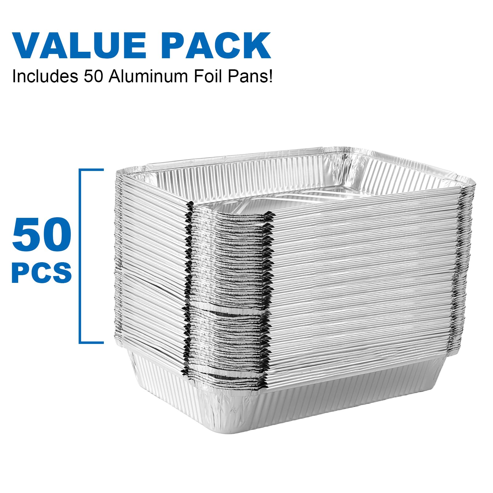 Lot de 50 Barquette Aluminium Non Couvercle, 2250ml Barquette Aluminium, 31,5x21,5x5cm Plat Aluminium Jetable, Barquette Congelation pour Cuire, Griller et Conserver Les Aliments