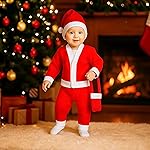 GRAPHENE Santa Claus Dress Merry Christmas Xmas Santa Costume Red & White Set For Children With Jacket Pant Cap Pouch Kids New Born Boy & Girls (Pack Of 1) (Size – 1, 6 month To 1 Year)